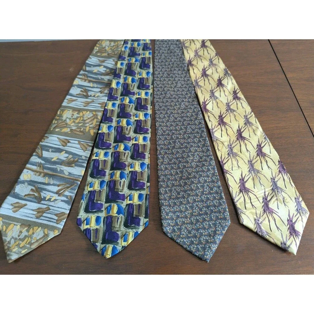 Lot of 4 Jerry Garcia Silk Ties 90s Vtg Stonehenge Paris Rain Landscape with Eye